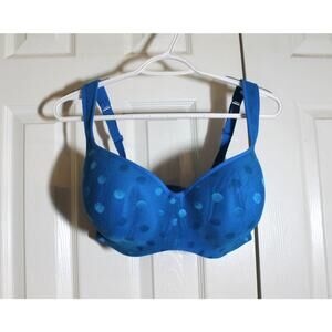 Cacique Blue Polka Dot Lightly Lined Underwire Comfort Bliss Bra sz 38F